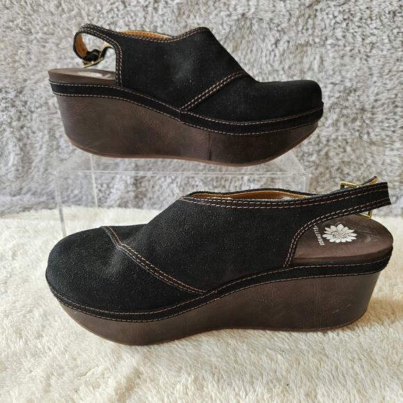 Yellow Box Women's Bardene Platform Wedge Leather Slingback Mules Size 7.5 Black - Picture 1 of 5
